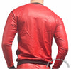 Bruno Red and Black Faux Leather 3-Stripe Wind Long Sleeve Shirt