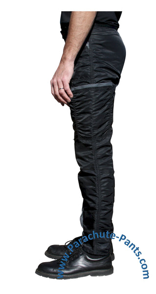 Bugle Boy Black Vintage Nylon Parachute Pants with Grey