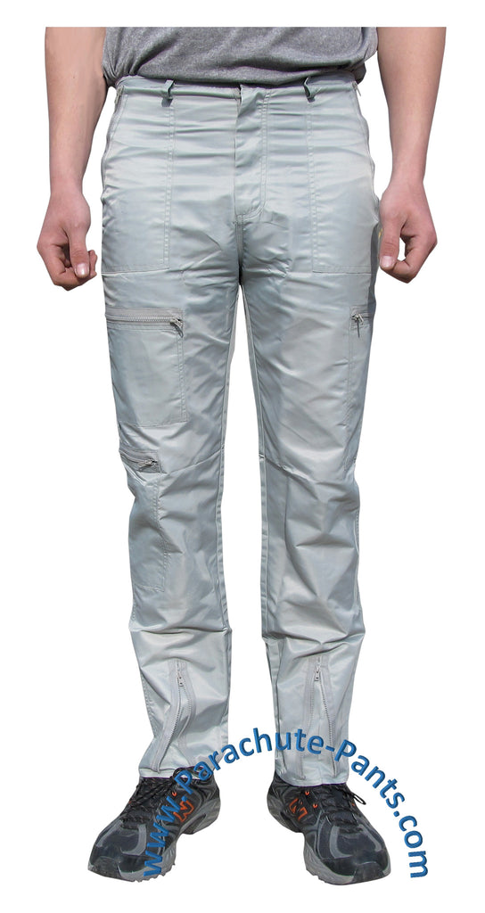 Countdown Grey Classic Nylon Parachute Pants with Grey Zippers