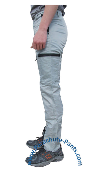 Countdown Grey Classic Nylon Parachute Pants with Black Zippers