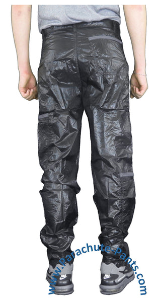 Panno D'Or Blue Nylon Parachute Pants with Grey Zippers