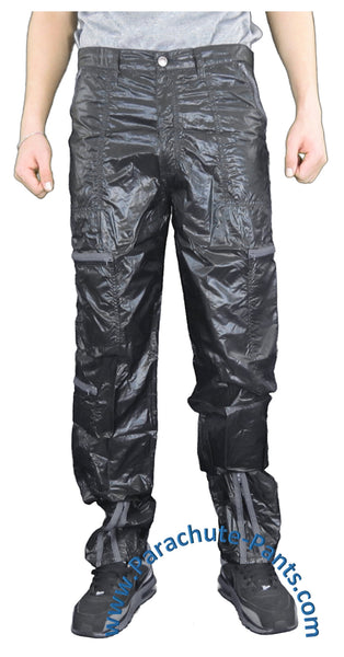 Panno D'Or Dark Blue Nylon Parachute Pants with Grey Zippers