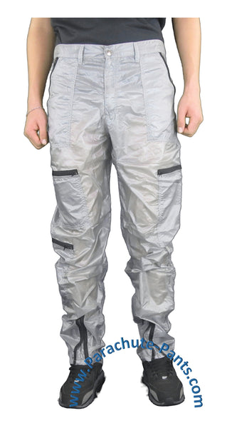 Panno D'Or Silver Thin Nylon Parachute Pants with Black