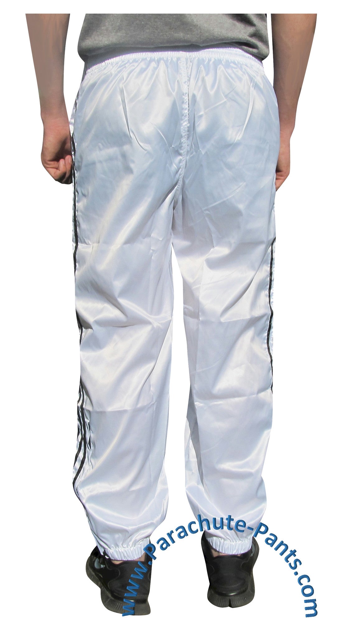 Bruno White Shiny Nylon 3-Stripe Wind Pants | The Parachute Pants