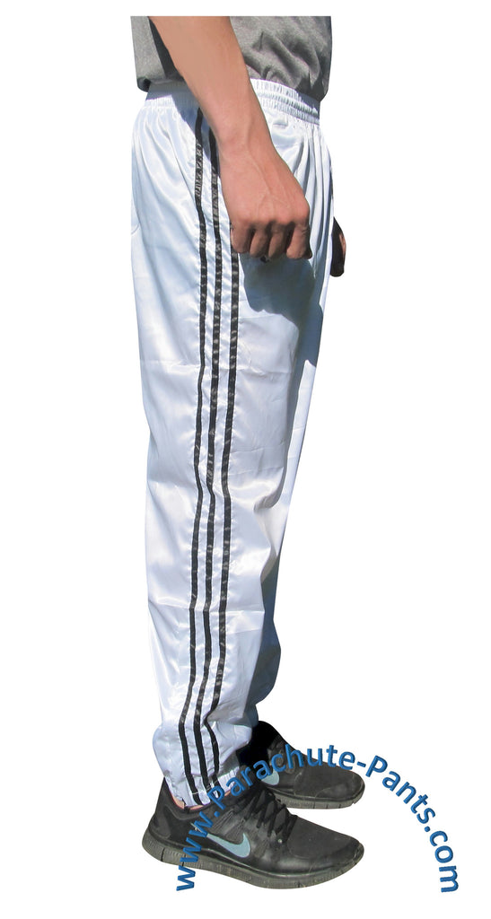 Bruno White Shiny Nylon 3-Stripe Wind Pants