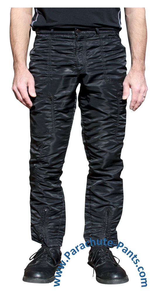 Bugle Boy Black Vintage Nylon Parachute Pants with Black Zippers