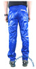 Countdown Blue Shiny Nylon Parachute Pants with Grey Zippers