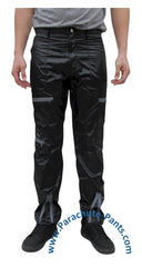Countdown Black Shiny Nylon Parachute Pants with Grey Zippers