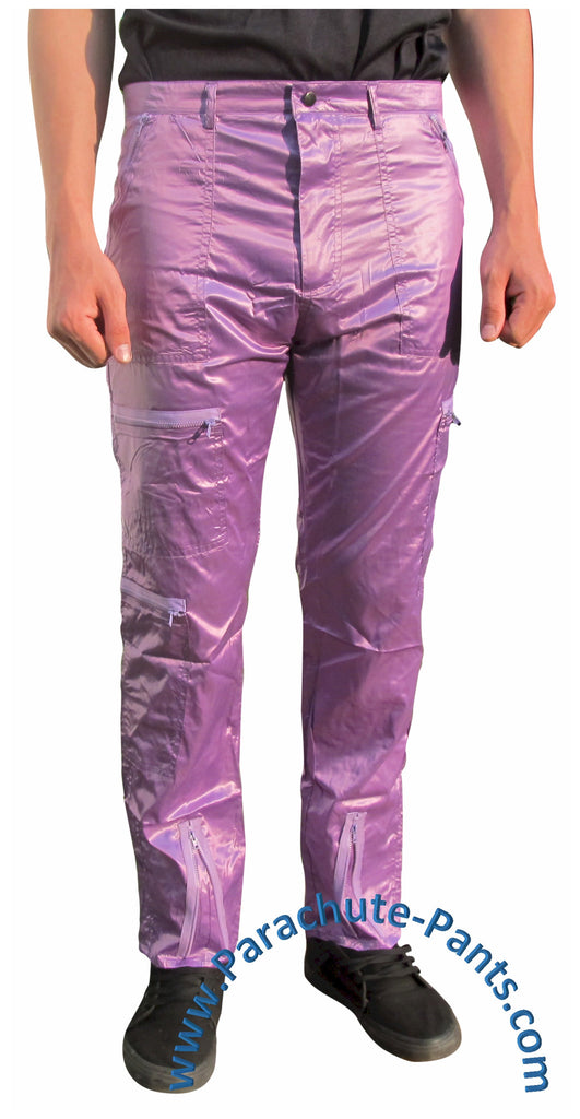 Countdown Purple Shiny Nylon Parachute Pants with Purple Zippers
