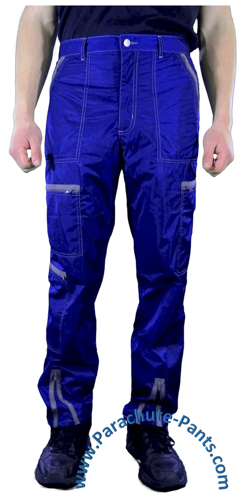 Hammer Time Blue Nylon Parachute Pants with Grey Zippers