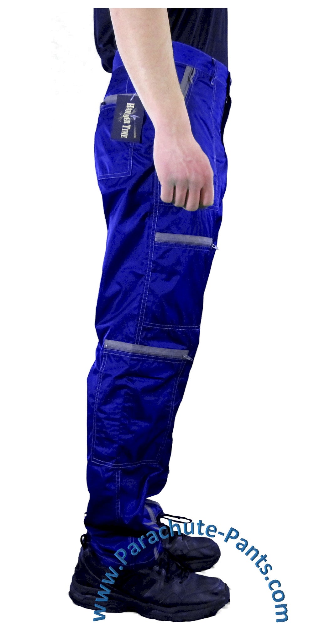 Countdown Blue Classic Nylon Parachute Pants with Blue Zippers