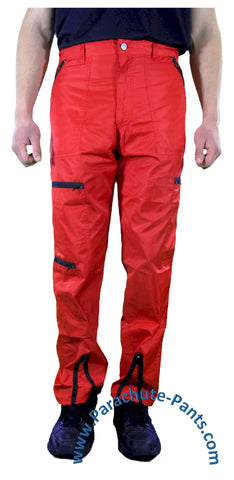 Hammer Time Red Nylon Parachute Pants with Black Zippers