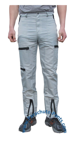 Countdown Grey Classic Nylon Parachute Pants with Black Zippers