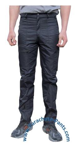 Countdown Black Classic Nylon Parachute Pants with Black Zippers