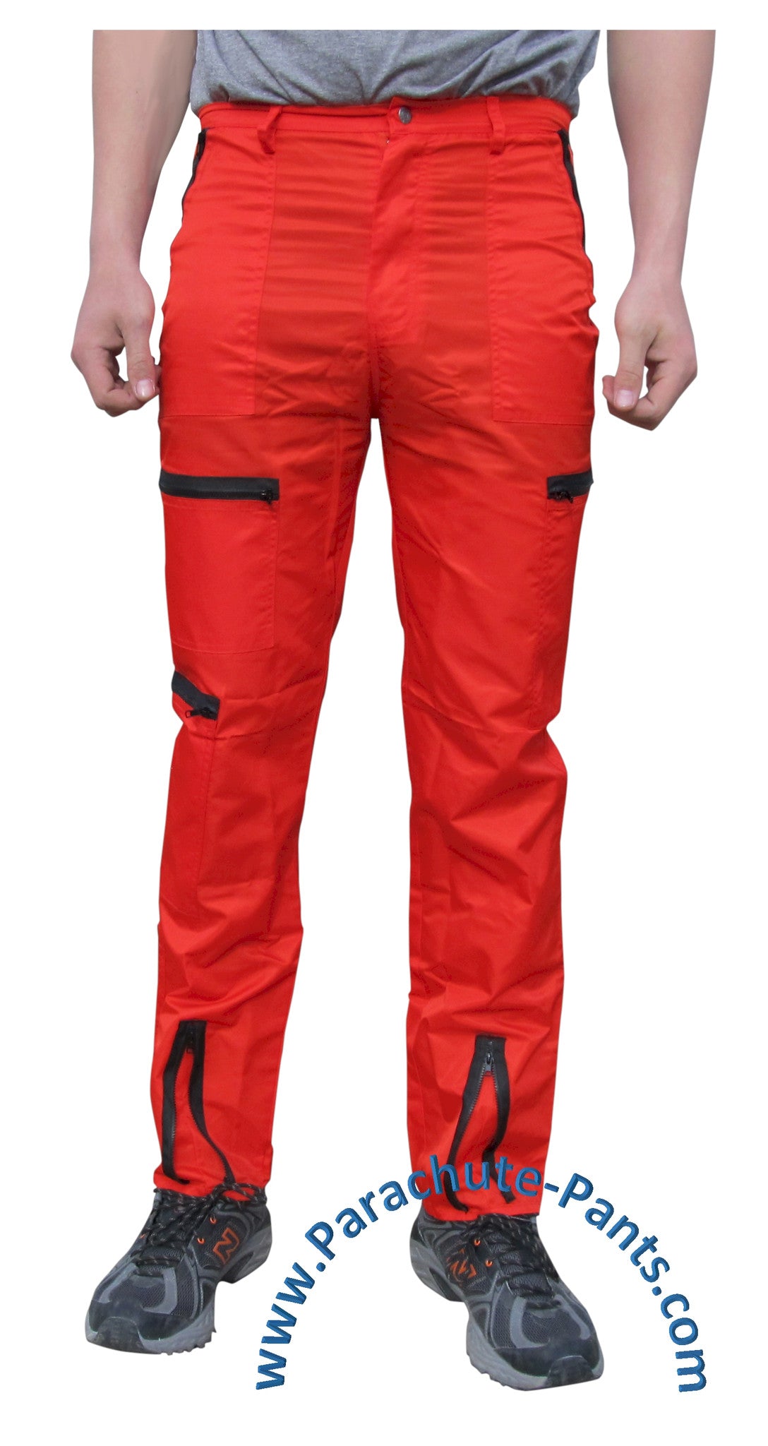 Countdown Red Classic Parachute Pants with Black Zippers | The Parachute Store