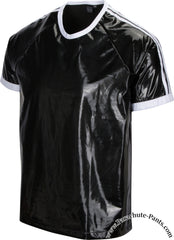 Bruno Black Shiny PVC Vinyl PU Plastic 3-Stripe T-Shirt