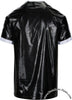 Bruno Black Shiny PVC Vinyl PU Plastic 3-Stripe T-Shirt