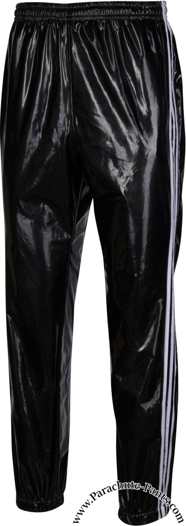 Bruno Black Shiny PVC Vinyl PU Plastic 3-Stripe Wind Pants