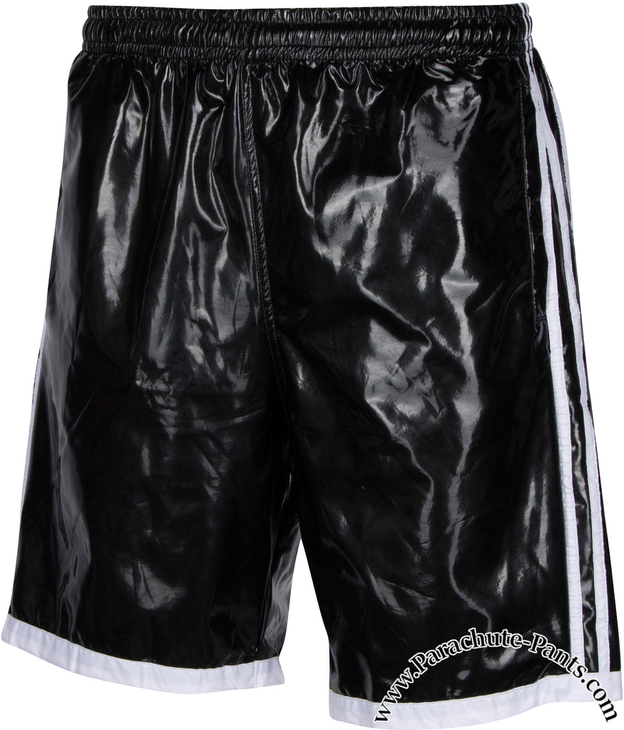 Bruno Black Shiny PVC Vinyl PU Plastic 3-Stripe Shorts