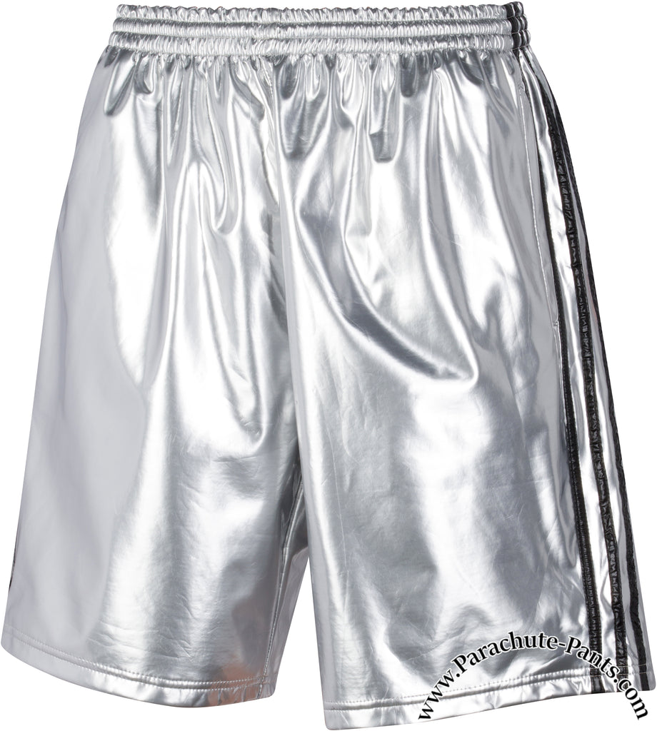 Bruno Silver Shiny PVC Vinyl PU Plastic 3-Stripe Shorts