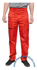 Panno D'Or Red Nylon Parachute Pants with Black Zippers